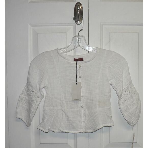 7 For All Mankind Girls Button Front Embroidered Inset Long Sleeve Shirt Size 5 - Picture 1 of 5